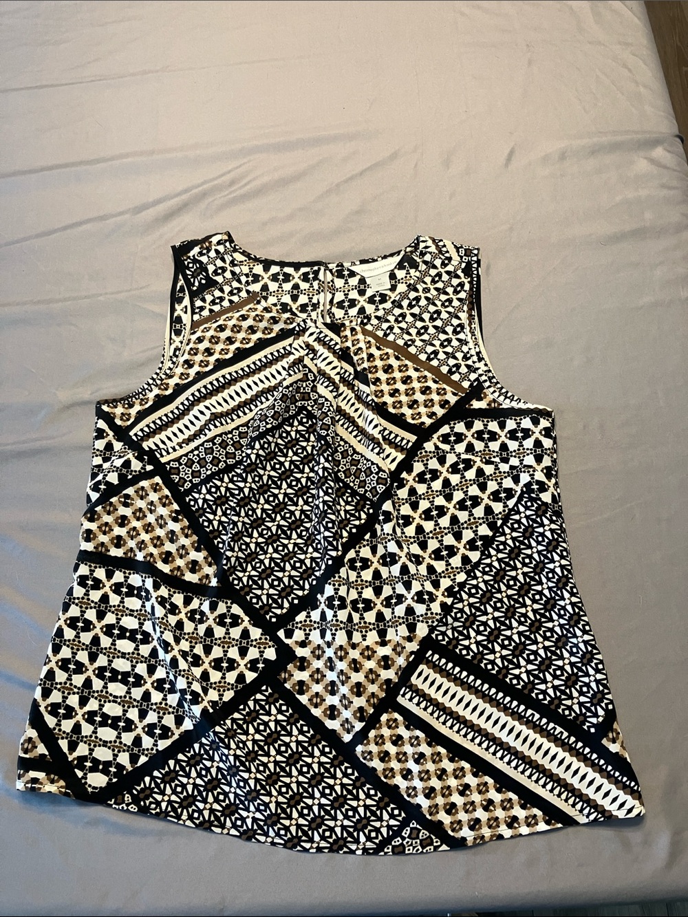Christopher & Banks Black, White & Tan Geometric Patchwork Tank